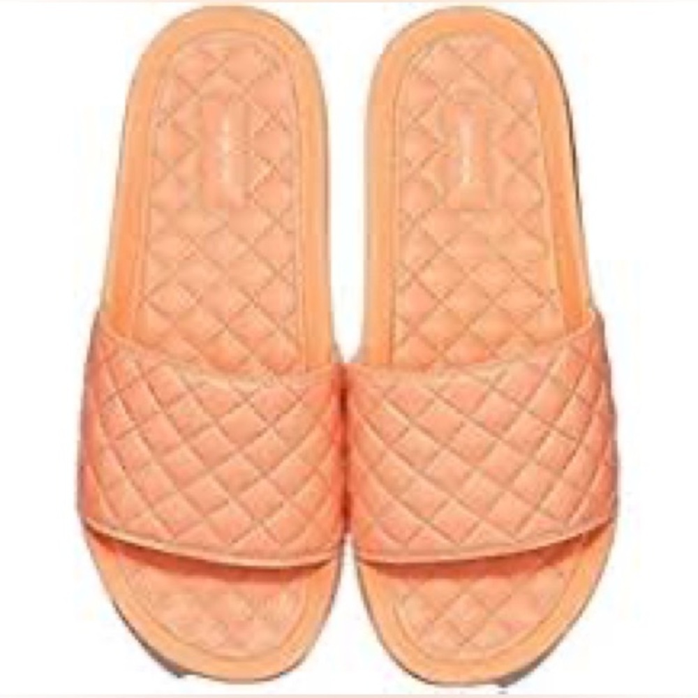 APL LUSSO SLIDES, leather, Neon Peach,‎ Women’s 9.5 Quilted Orange Sandals, NIB